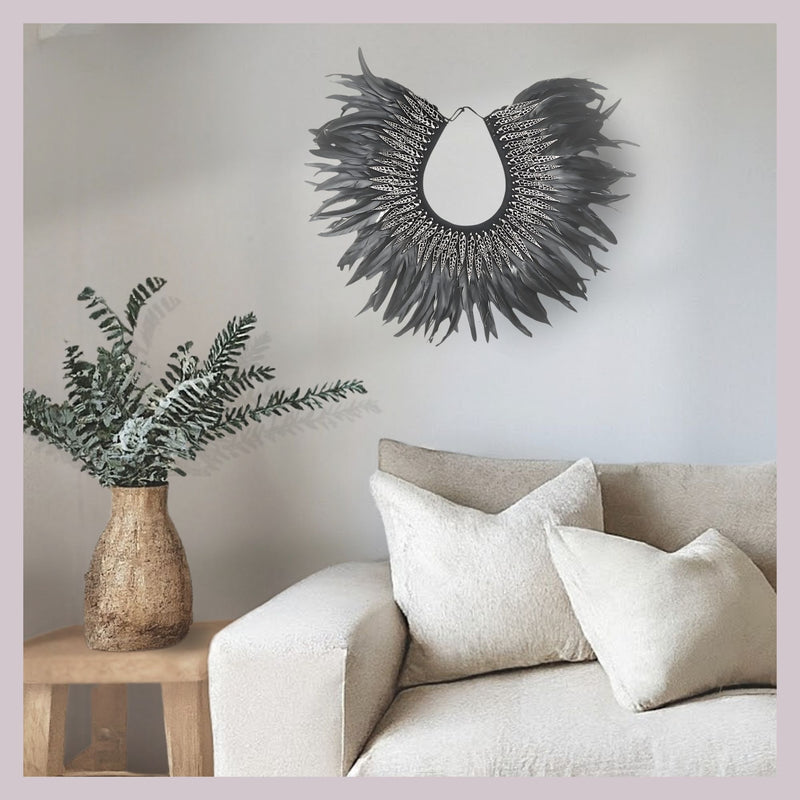 LUNA MOON : Handcrafted Feather and Shell Wall Decor