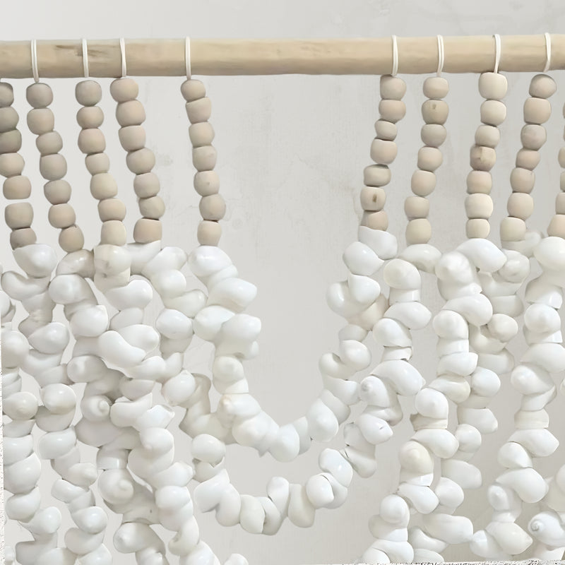 Ruby Rose Wall Art, Coastal homewares using Shells and beads. Also works with boho home decor. Detail middle front