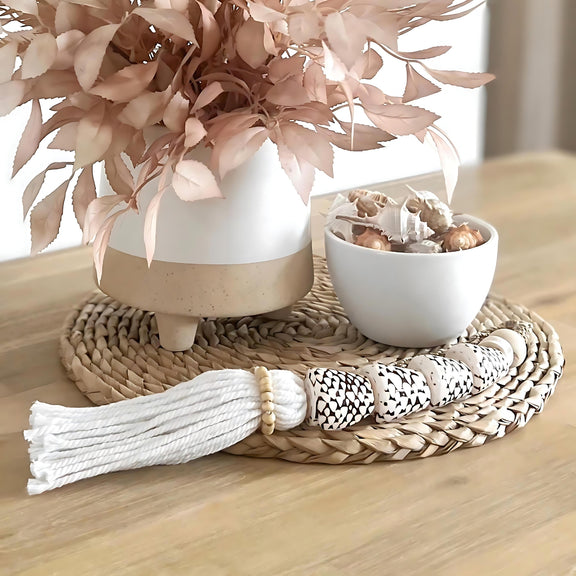Tiger Cone Shell Tassel, Home Decor, Coastal Boho homewares, Insitu