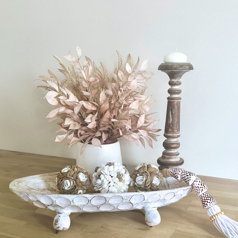 LULU BUNDLE : Wood Tray with Coastal Shell Balls