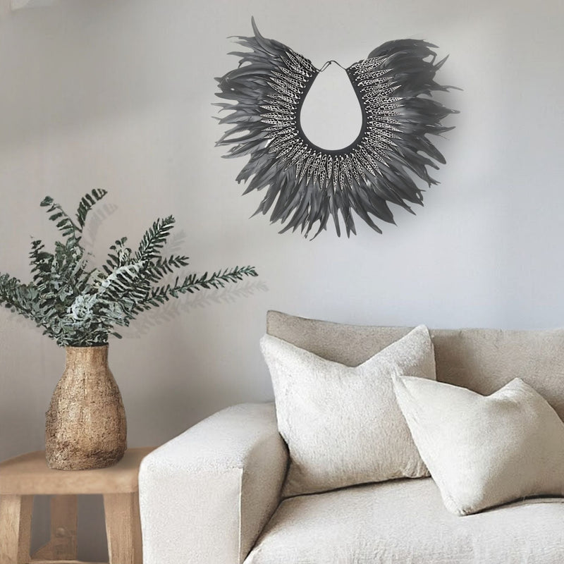 LUNA MOON : Handcrafted Feather and Shell Wall Decor